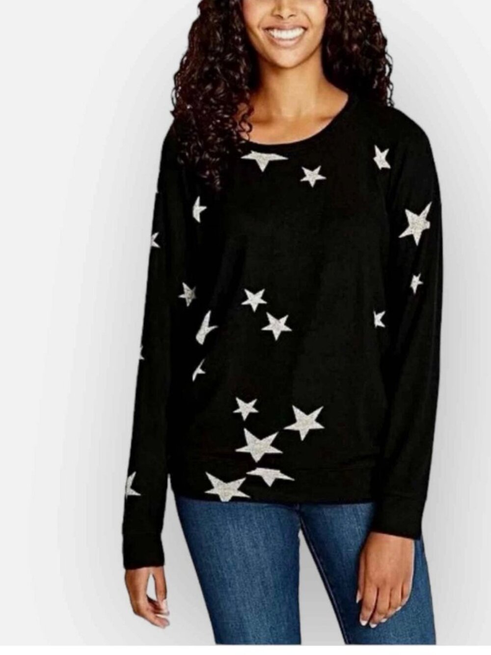 Buffalo David Bitton Womens Long Sleeve Top with Grey Stars - Black 2X